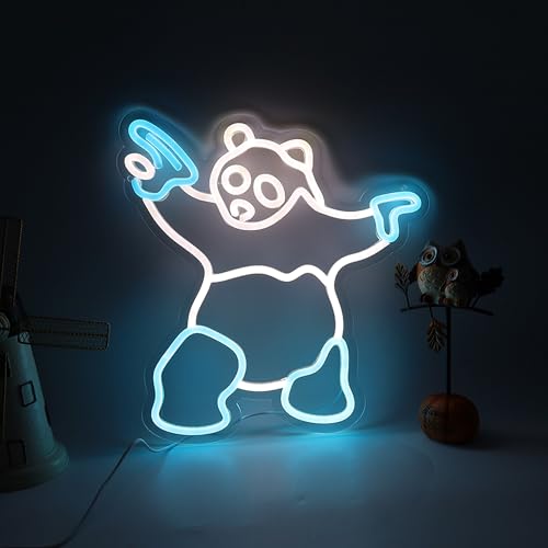 Image of Panda Neon Sign with Gun Panda Light Up Sign for Room Wall Decor, Man Cave Decor Birthday Holiday Gift