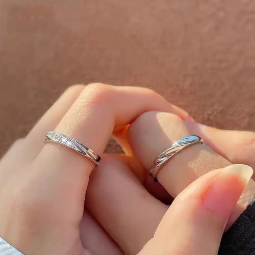 Image of Beydodo 925 Silver Rings Custom Adjustable Sun and Moon Matching Rings Engraved I Love You Couples Rings Wedding