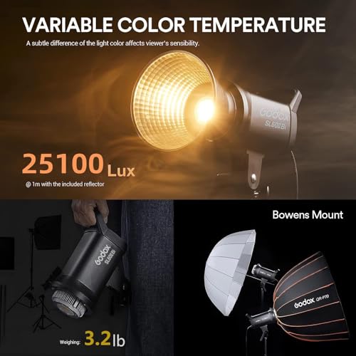 Image of Godox SL60IIBi Bi-Color LED Video Light, 75W 25100Lux@1M CRI 96+ 11 FX Effects APP Control Bowens Mount Photography Continuous Light for Photography&Video