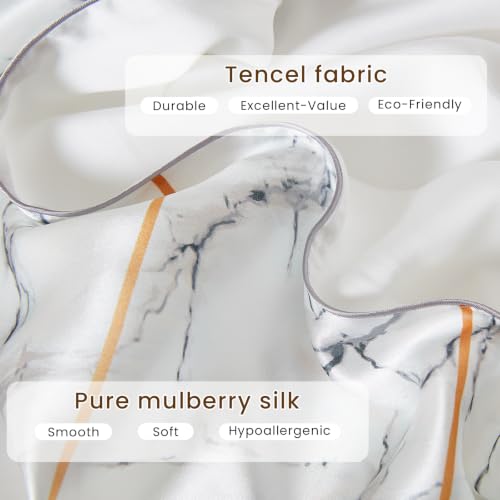 Image of THXSILK Set of 2 Natural Mulberry Silk Pillowcase for Hair and Skin, Grade 6A+ Mulberry Silk Pillow Case, Durable, Soft and Breathable Silk Pillow Case (King 20 inchx36 inch, White Marble)