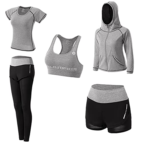 Conjunto de entrenamiento deportivo para mujer, yoga, fitness, ejercicio, ropa - gris - XL Cover