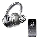 MorningBlues VWS X1 Wireless Over Ear Bluetooth Headphones, Noise Cancelling Headphones with 40mm Jamo Drivers, Dual OLED Touchscreen, APP Control, 60H Playtime, Silver