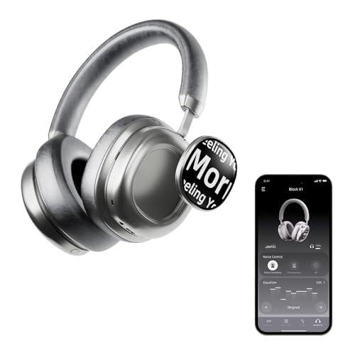 VWS X1 Wireless Over Ear Bluetooth Headphones, Noise Cancelling Headphones with 40mm Jamo Drivers, Dual OLED Touchscreen, APP Control, 60H Playtime, Silver