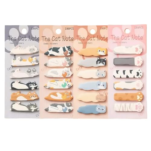 RhiVrillion 4 Lots Notes Autocollantes, 720 Feuilles Notes Chat Mignon, Sticky Notes Adhésives, Blocs-Notes Autocollants Pour Enfants, Cadeaux Pour Élèves,...