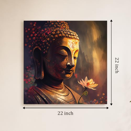 Image of PAINTINGMANTRA Buddha Canvas Painting for Living Room, Buddha wall Art Painting for living room, Bedroom, office and Meditation Room, Canvas, 22x22 Inch