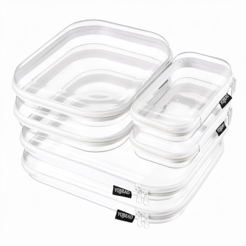 YQBRAO 6 Pack Clear Hard Shell Zipper Case, 1.2mm Heavy Duty Crush-Proof Diaper Bag Organizer...