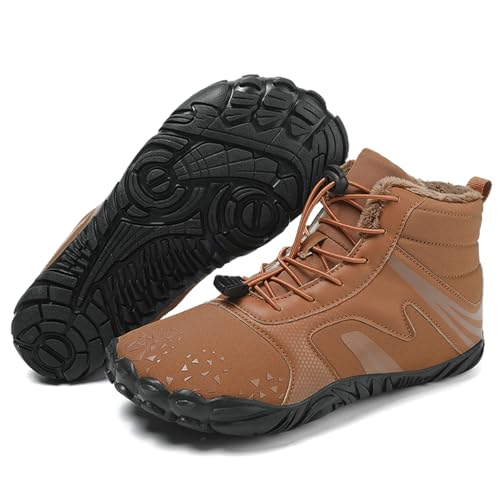 Image of Winter Footwear Barefoot Shoes Women Men Zero Drop Barefoot Hiking Boots Slip On Warm Waterproof Snow Boot Minimalist Wide Toe Ankle Booties Five Finger Hike Shoes Outdoor