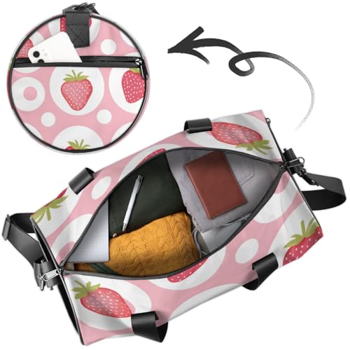 Fruit Strawberries Round Barrel Sports Fitness Bag, Travel Luggage Bag, Reusable Handbag, Suitable For Men and Women4