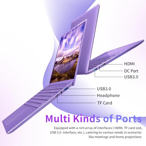 Image of BINTEC Purple Laptop Computer,16 Inch Narrow Bezels FHD IPS Display,Celeron N95 Up to 3.4Ghz，12GB DDR5，Laptop with Quad-Core，Color Backlit KB /Fingerprint Unlock /USB /Bluetooth Purple /512GB