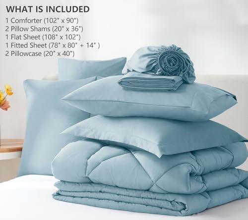 Image of CozyLux King Size Comforter Set Light Blue - 7 Pieces Bed in a Bag King, Luxury Soft Bed Set for All Seasons, Bedding Set with Down Alternative Comforter, Sheets, Pillowcases & Shams