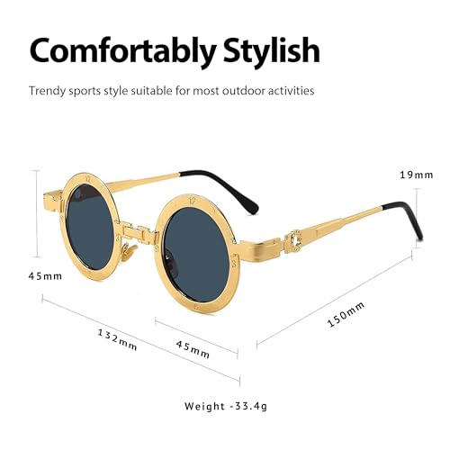 Technigadgets Draco Vintage Round Sunglasses Retro Gothic Clock-Like Eyewear For Men Women Metal Frame UV4004