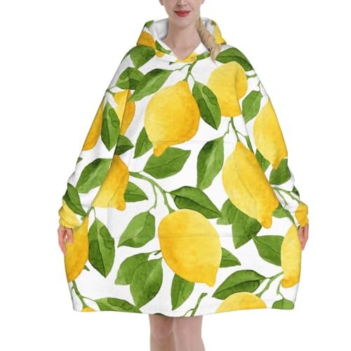 Sweat à capuche plaid jaune couverture avec manches et poches unisexe