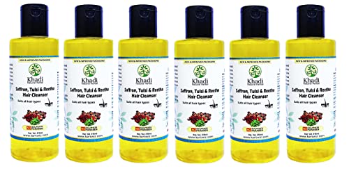 Khadi Natural Herbal Saffron, Tulsi and Reetha Shampoo (Yellow, 1260 ml)- 6 count