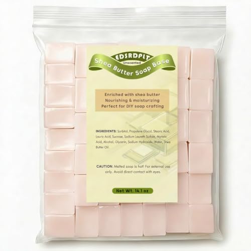 EDSRDPLT 14.1oz Shea Butter Soap Base Cubes Pre-Cut Soap Blocks Melt and Pour Soap Base for DIY Soap Making Beginners & Small Batch Crafts (Shea Butter)