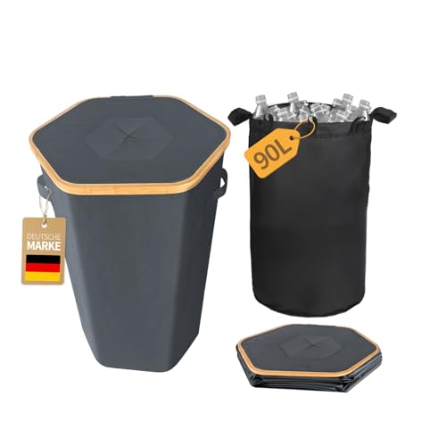 Lebenszauber Contenitore da 90 l, grande raccoglitore di bottiglie con secchio interno per bottiglie vuote e bottiglie di pegno, scatola di pegni inodore, contenitore stabile per bottiglie di plastica