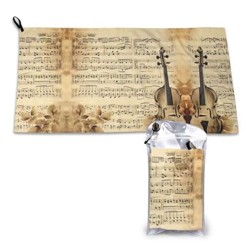 YoupO Asciugamano ad asciugatura rapida con note musicali su carta antica stampata asciugamano assorbente leggero morbido per bagno, hotel, spiaggia, piscina, 40,6 x 80 cm