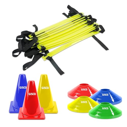 Image of GISCO Speed and Agility Soccer Training Kit, Including Space Markers - 20Pcs + 4 M Agility Ladder - 1 Piece + 6 inch Marker Cone - 6 Pcs