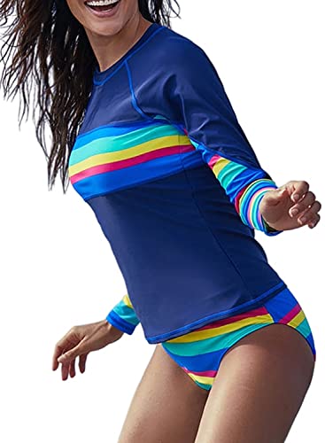 Rekita Rash Guard Long Sleeve For Women Swimsuit Bathing Suit With Bottom Swim Shirts Color Block Print Tankini #TOP23
