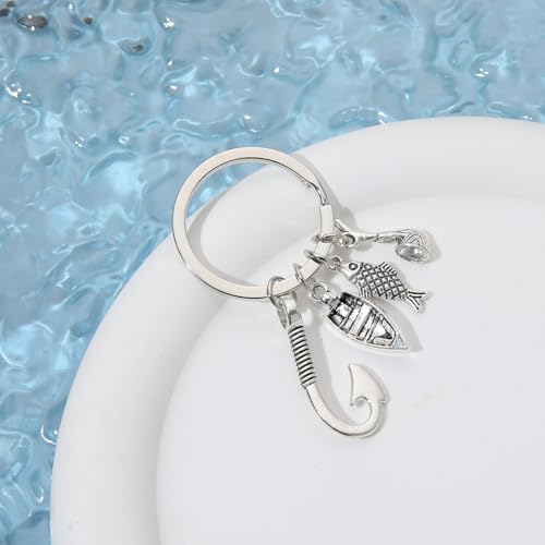 PHAETON Chaveiro de pesca com 20 peças, chaveiro de anzol, chaveiro de peixe, presente de pescador,