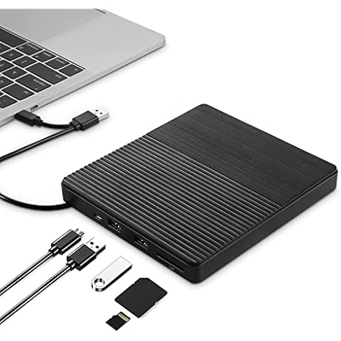 intendvision External CD DVD Drive USB 3.0 Type-C CD-RW DVD-R Combo Burner with SD/TF Slot, 2 USB 2.0 Port for PC Laptop Computer Mac Windows 11/10/8/7 Cover
