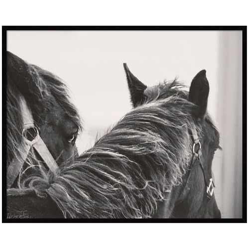 Kate and Laurel Framed Wall Art Print Black Horses by