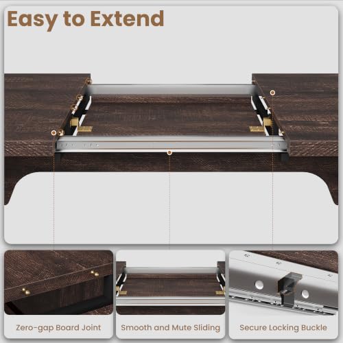 Image of GarveeHome Rectangular 63 inch-82.7 inch Extendable Dining Table with Round Corner | Spacious, Sturdy, Stable, Farmhouse, Scratch-Resistant, Durable, Easy to Assemble, Matches Any Chair Style, Sturdy Base