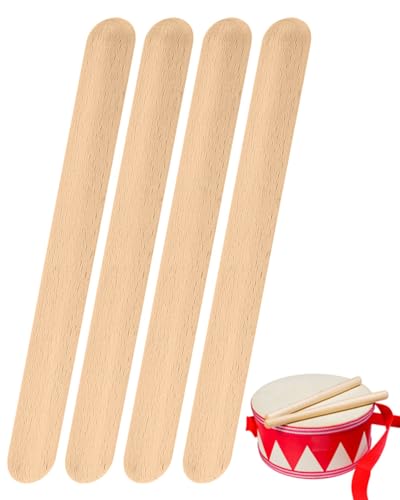 TPZORJX 4 Stück 20cm Tonholz Musikinstrument Rhythmus-Sticks aus Holz, geeignet für Schulen, Bands, Profis oder Anfänger aller Stilrichtungen, unbemalt