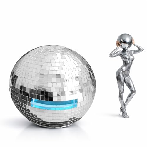 Disco Ball Helmet with Reflective Mirror Glass Handmade Breathable Disco Helmet Costume Hat for Men Women Sparkly Party Headwear for DJ Club Bar Halloween Festivals (11.8 inches)
