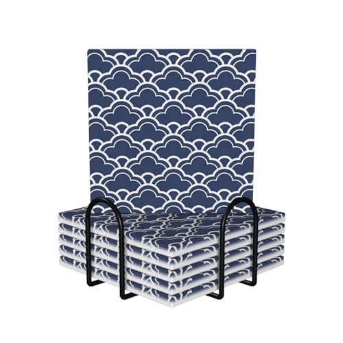 Dessous de verre en céramique et liège bleu et blanc pour table basse - 2