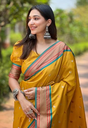 Image of SGF11 Women's Kanjivaram Paithani Soft Silk Saree With Unstitched Blouse Piece