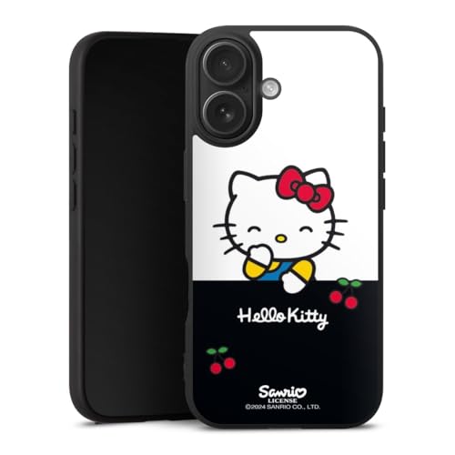 Cover in silicone premium compatibile con Apple iPhone 17 custodia del telefono cellulare nero cover Hello Kitty Ciliegia Prodotto ufficiale su licenza