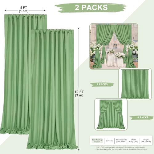 Image of Sage Green Backdrop Curtains 10FTx10FT: Polyester Photographt Background Drapes Fabric - Birthday Party Outdoor Satge Decorations