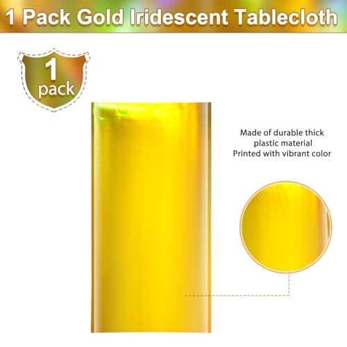 Image of 1 Pack Gold Iridescent Plastic Tablecloths Shiny Disposable Laser Rectangle Table Covers Holographic Foil Tablecloth Iridescent Party Decorations Birthday Bridal Wedding Christmas, 54 x 108 Inch