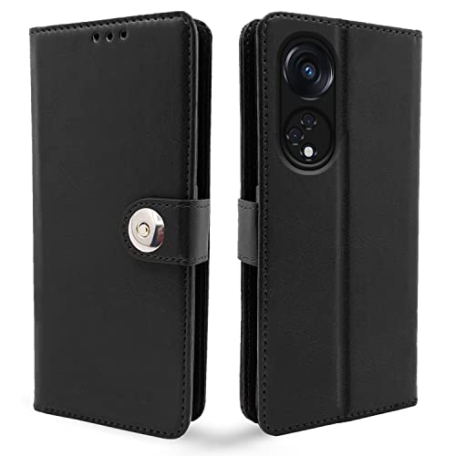 Image of Pikkme Oppo Reno 8T 5G Flip Cover Leather Finish | Inside TPU with Card Pockets | Wallet Stand and Shock Proof | Complete Protection Button Flip Case (Black)