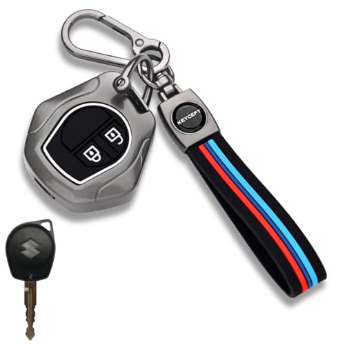 Image of KEYCEPT Metal Key Cover for Suzuki Swift, Dzire, Ertiga, Baleno, Grand Vitara, Celerio, WagonR, Brezza, Scross, Fronx, Jimny, Ignis 2 Button Remote Key Cover with Keychain (Long Keychain)