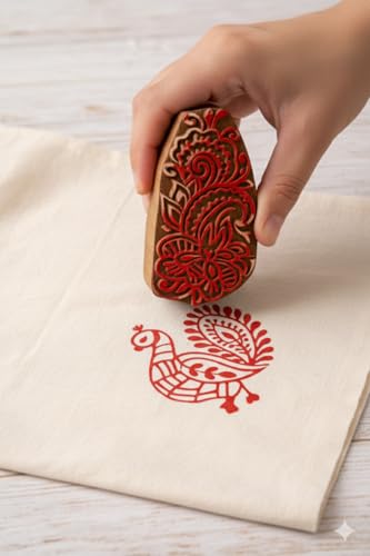 Image of RENIQ Wooden Printing Block for Fabric & DIY Craft | Handcrafted Indian Design Stamp for Textile, Pottery, Mehndi & Home Decor (Multicolor10)