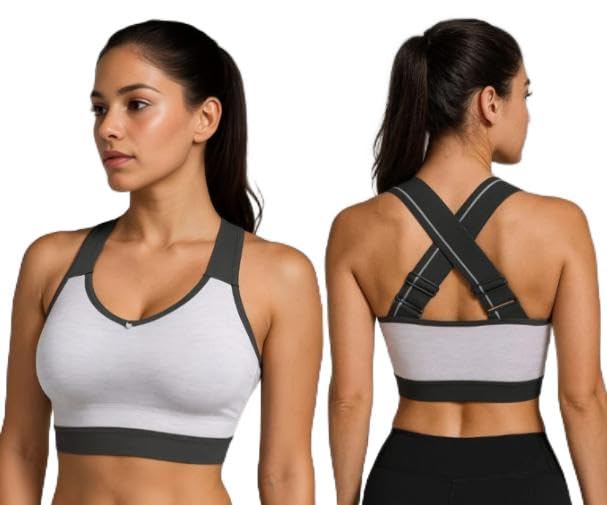 Women's Sports Bra, Cross Back Design, Breathable Fabric, Gym, Yoga and Training, Grey-picture-13