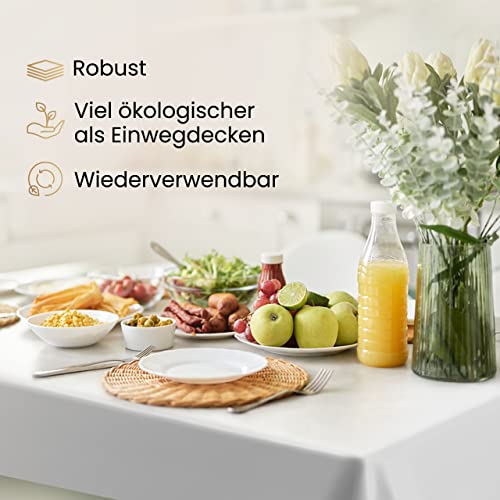 CLOUDANA 2 Stück Tischdecke Weiß Kunststoff - Bierzeltgarnitur, Fasching, Karneval, Ostern, Outdoor, Geburtstag