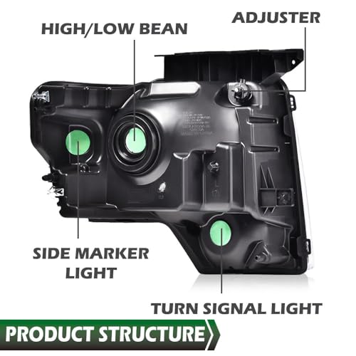 Image of GRAND ORANGE Headlights Assembly Compatible with 2009-2014 Ford F150 Headlamps Driver & Passenger Side Clear Lens Black Housing Clear Reflector DL3Z13008AFO2502289