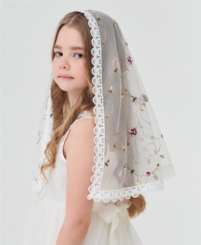 D Shaped Veil for Girl Baptism First Communion Veils for Girls Lace Chapel Veil Rose Embroidered Veil K2 5