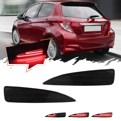 TurningMax 3 in 1 For 2012 2013 2014 Toyota Yaris Rear Bumper Reflector Brake Lights Sequential Turn Signal Lights Smoked Lens 52163-52100, 52164-52100