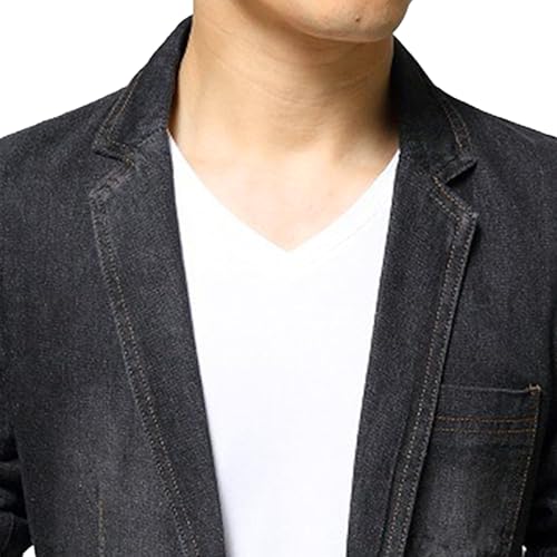 Mens 1 Button Denim Lounge Suit Jackets Slim Fit Lightweight Blazer Lapel Jean Jackets with Multi Pockers (Black,3X-Large)4