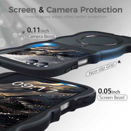 Image of Cute Wavy Magnetic Stand Case for Galaxy Z Flip 7 Fit for MagSafe, Black