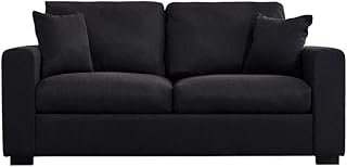 Panana 2 Seater Sofa Mordern Linen Fabric Black Sofa Settee Couch Lounge Compact Sofa Living Room Sofa with 2 Free Back Cushions (Black, 3 Seater)