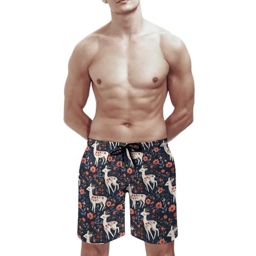 Mens Swim Trunks, Floral Deer Print Swim Shorts with Mesh Lining Swimwear Bathing Suits Quick Dry2