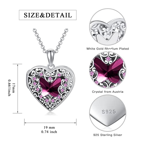 Dorunmo Personalized Locket Necklace 925 Sterling Silver Heart Locket Necklace that Holds Pictures Butterfly Birthstone Photo Locket Custom Lockets Necklaces Letters Engraving Jewelry Gifts for Women4