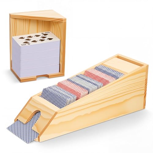 BrightRow 6 Deck Blackjack Shoe and Discard Tray Wooden Blackjack Dealing Shoe Card Dispenser Casino Card Game Accessories for Playing Cards Games Family Game Night