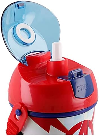 Avengers Pop Up Water Bottle Drink Bottle Flask with Neck Cord for Easy Carry School Lunch Kids Childrens 450ml Includes Avengers Keychain