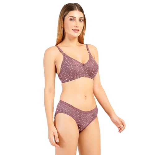 Image of Women Non Padded Wirefree Pure Cotton Printed Multicolor Bra & Penty Set 2 Pack Combo