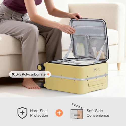 Image of mixi 17x14x9 Carry On Luggage Underseat PC Hard Shell Suitcase Top Opening Aluminum Frame Travel Suitcases with Wheels, Lark Yellow